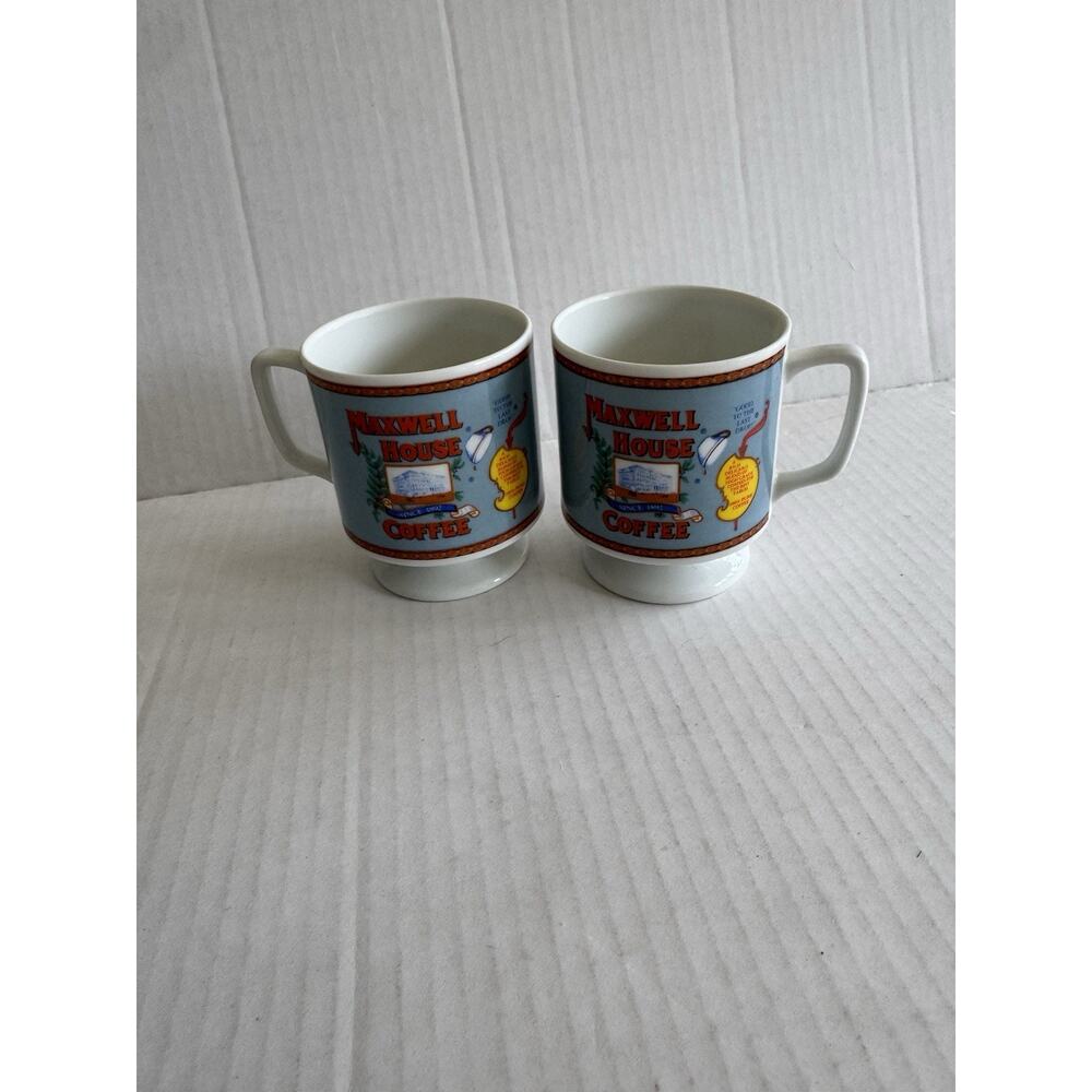 Maxwell House Coffee Mugs Vintage Pedestal Cups General Foods Set of 2 Espresso